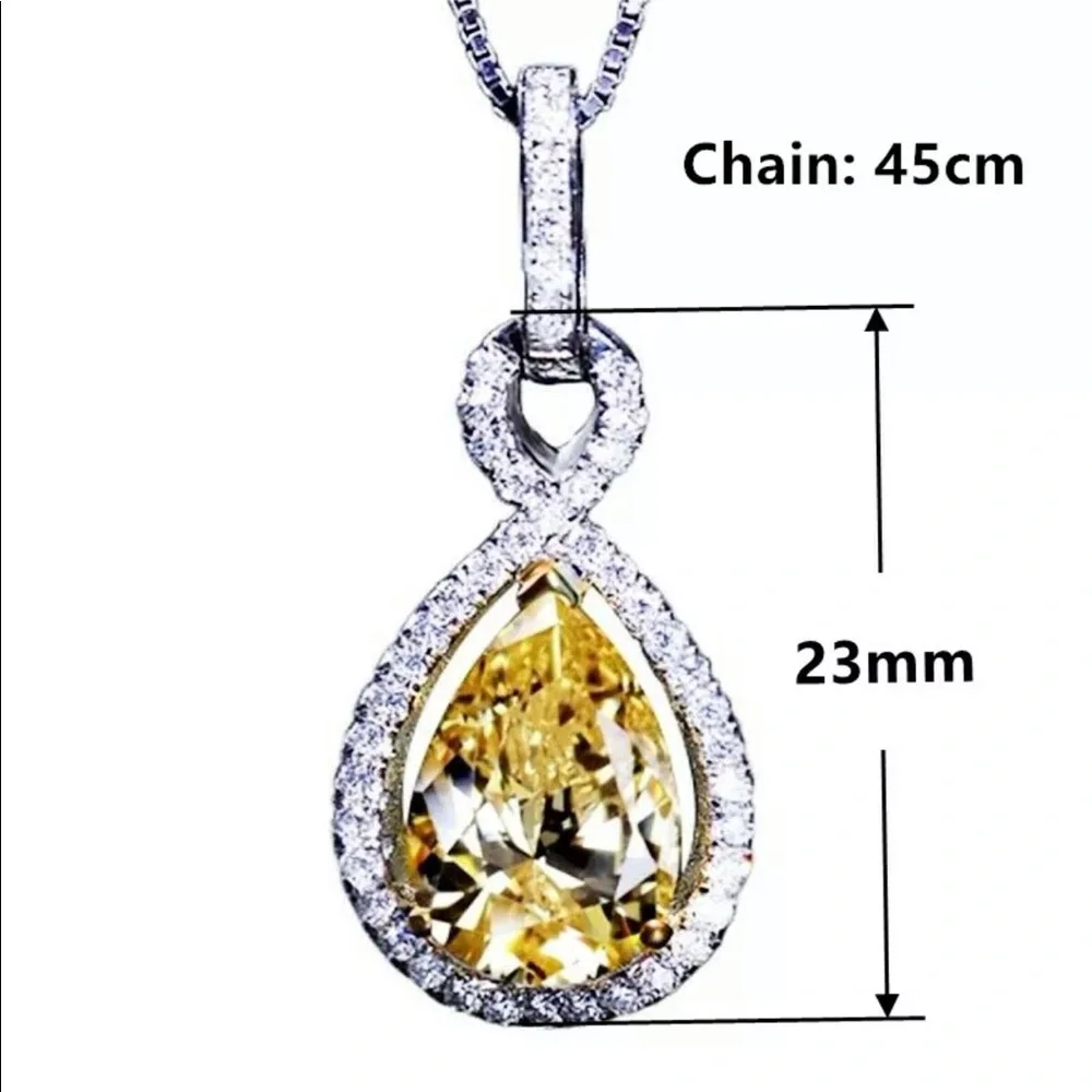 Stunning Citrine Yellow Diamond Silver Pendant Necklace